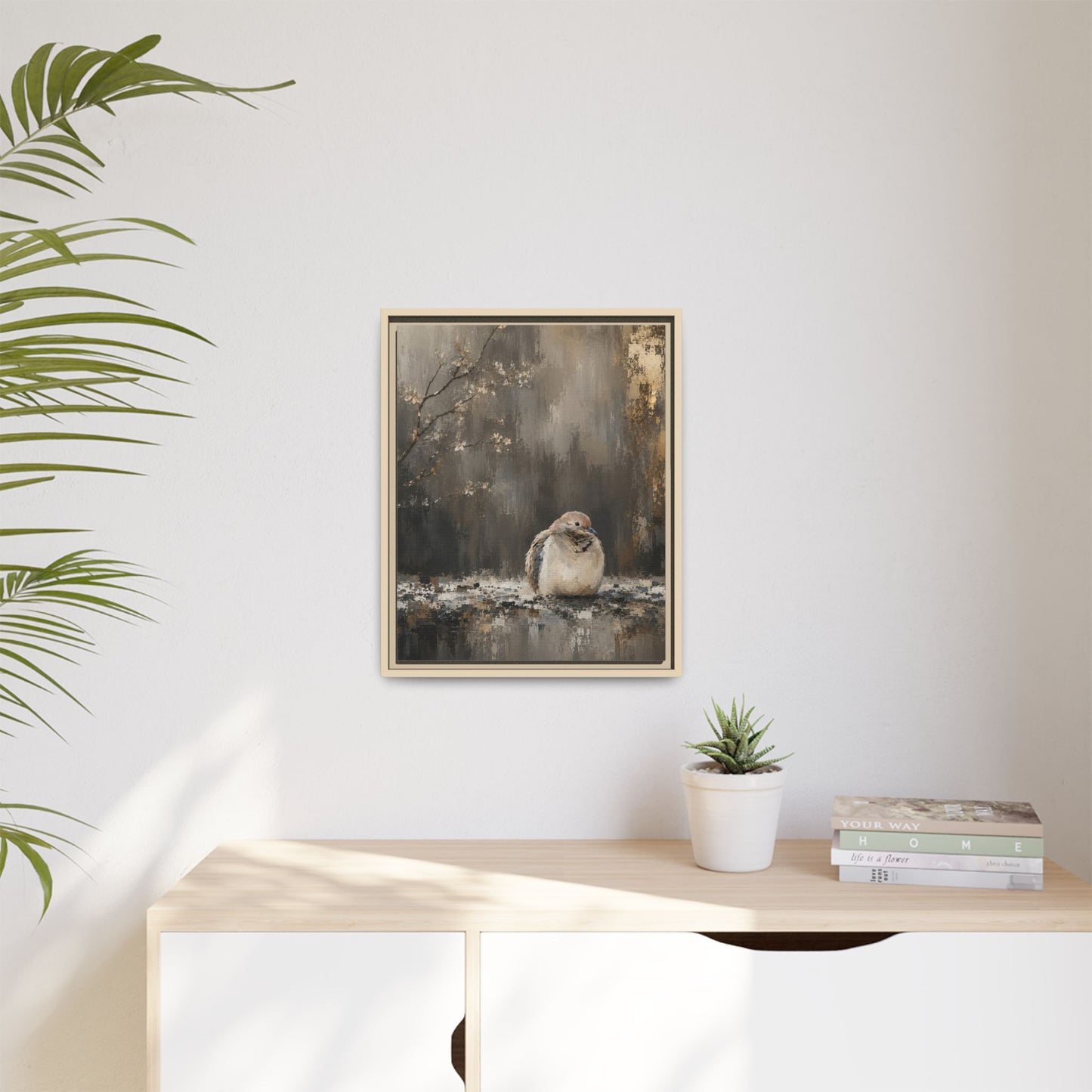 Dove in Shadow Abstract Framed Canvas Print