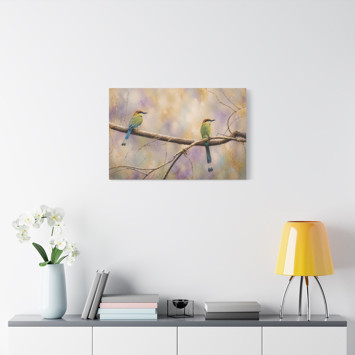 Twin Motmots in Bloom Abstract Canvas Print