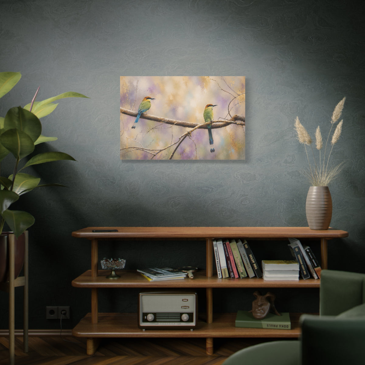 Twin Motmots in Bloom Abstract Canvas Print