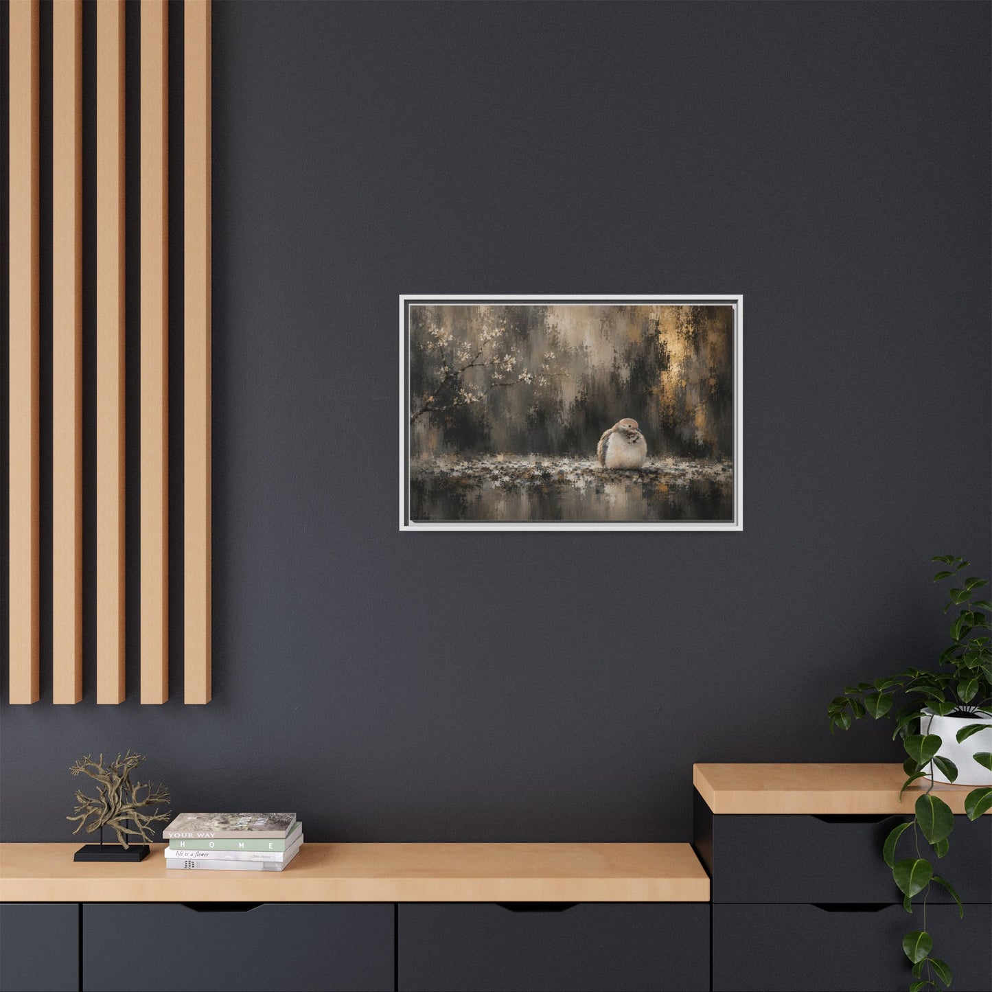 Dove Dark Abstract Framed Canvas Print