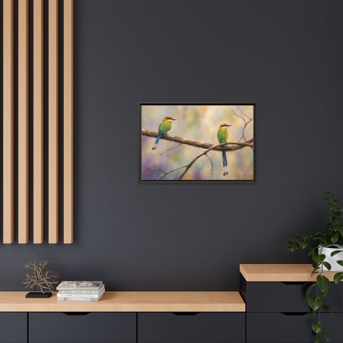 Twin Motmot Abstract Framed Canvas Print