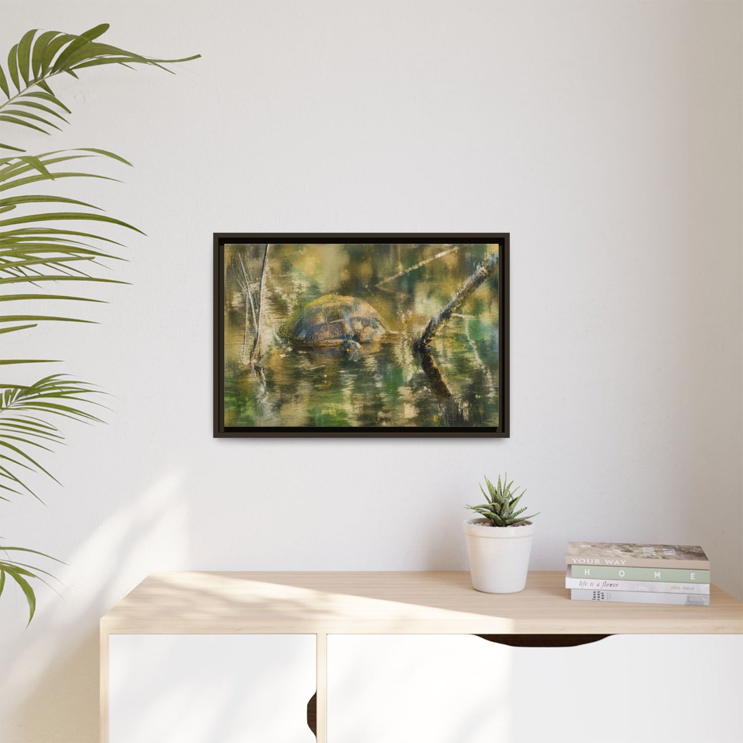 Painted Turtle Light Abstract Framed Canvas Print