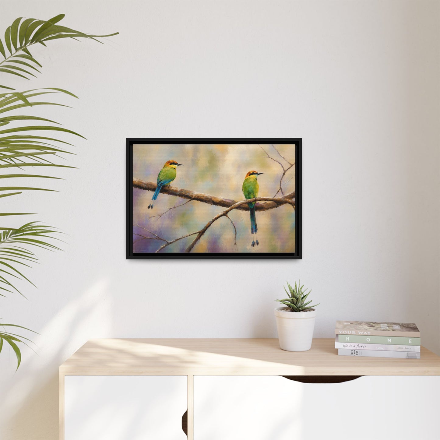 Twin Motmot Abstract Framed Canvas Print