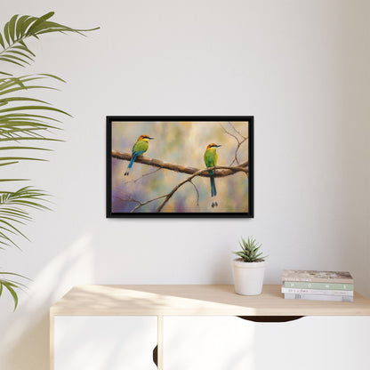 Twin Motmot Abstract Framed Canvas Print