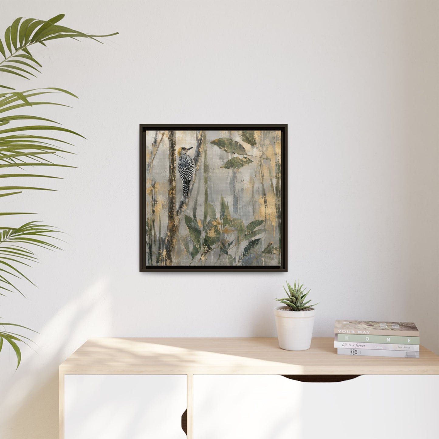 Golden-Cheeked Abstract Framed Canvas Print