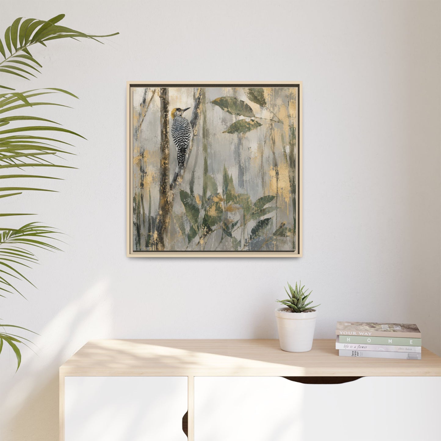 Golden-Cheeked Abstract Framed Canvas Print