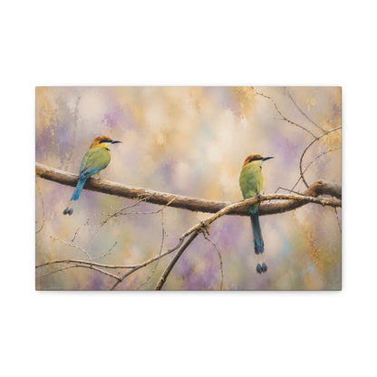 Twin Motmots in Bloom Abstract Canvas Print