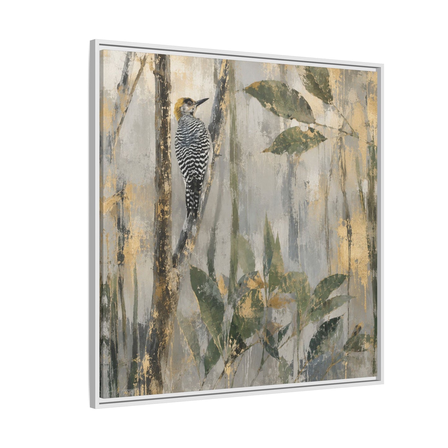 Golden-Cheeked Abstract Framed Canvas Print