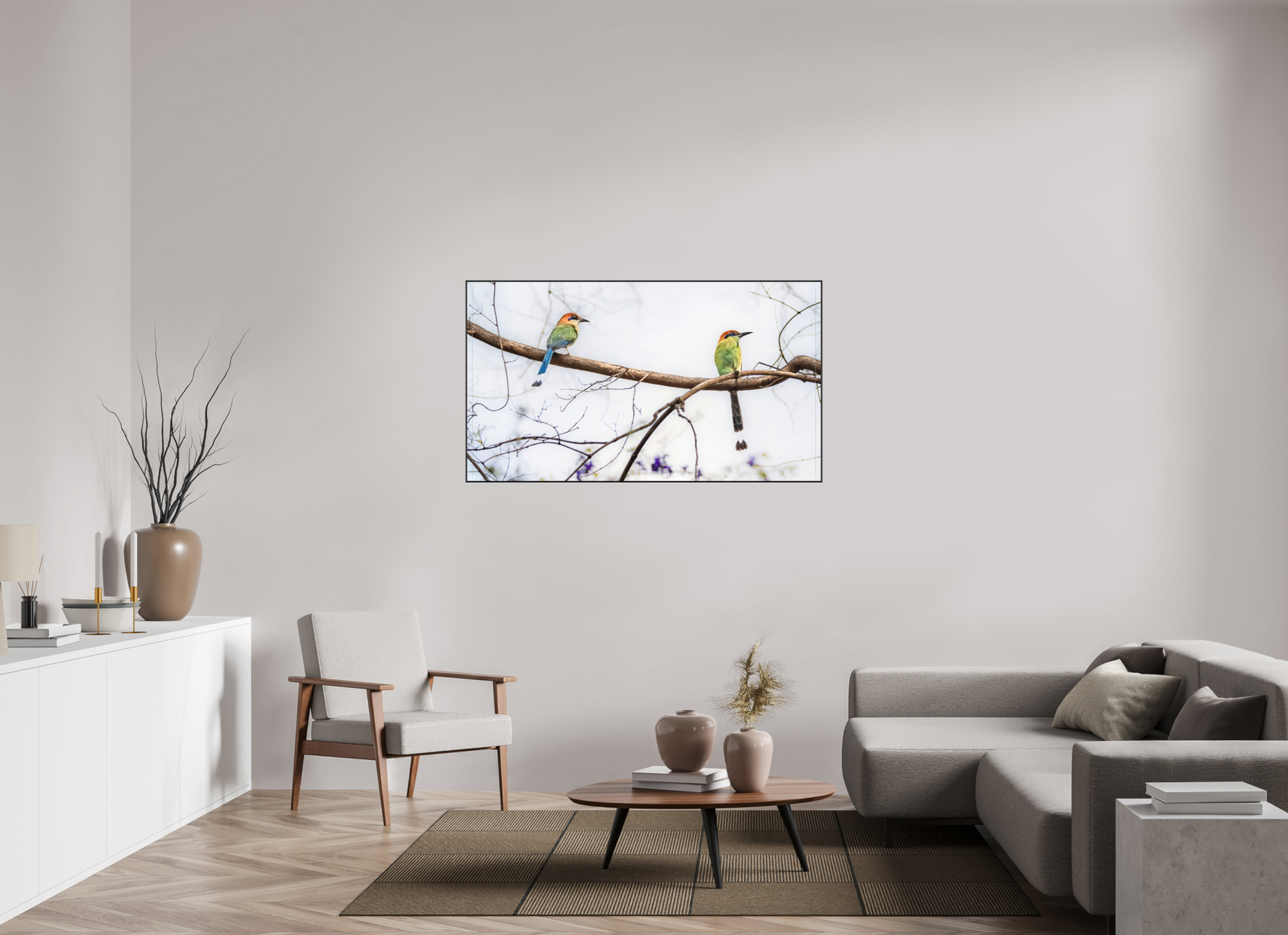 144 x 81 cm, Photo Print Under Acrylic Glass 2mm, Matte, Aluminum ArtBox, 25mm (Black) Twin Motmots | Acrylic Glass Fine Art Print