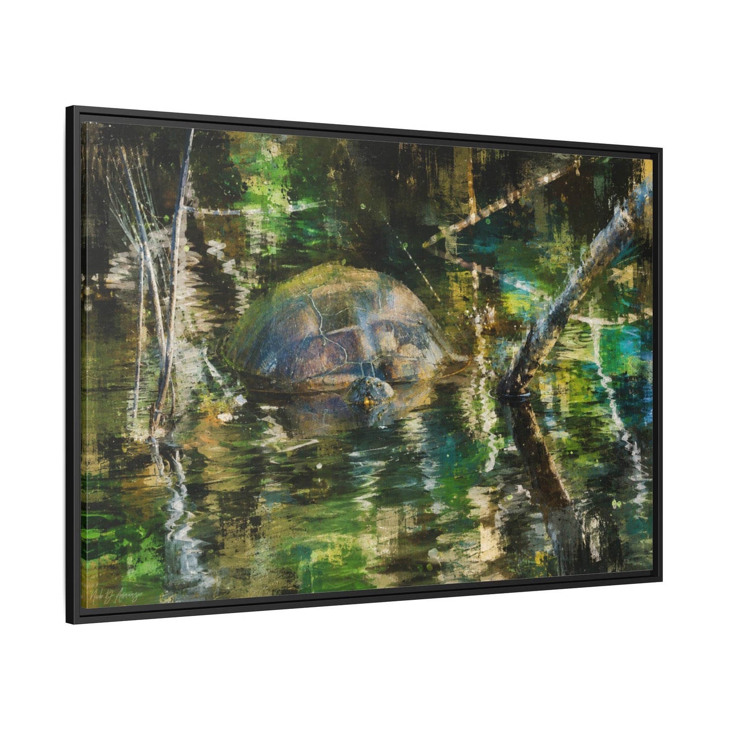 Painted Turtle Abstract Framed Canvas Print