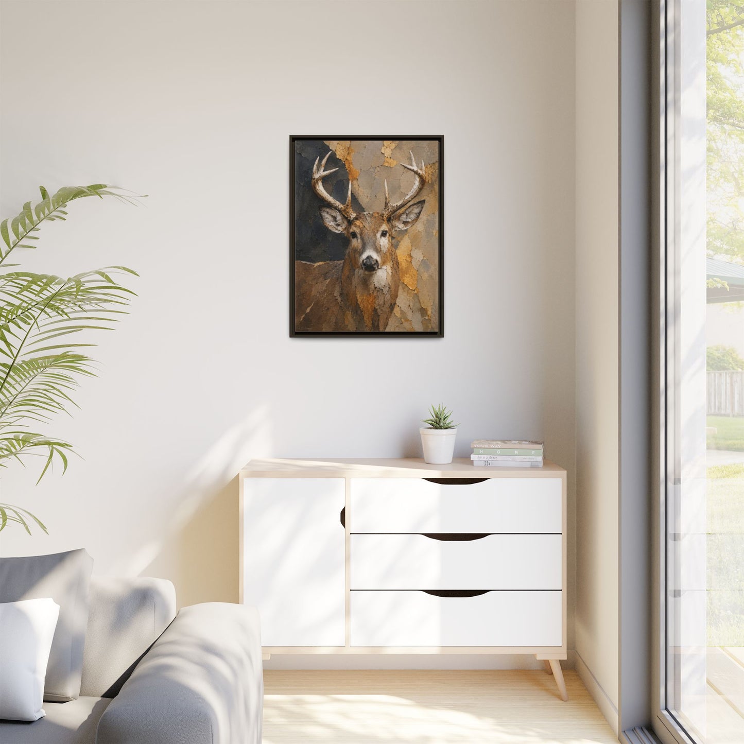 Woodland Buck Abstract Framed Canvas Print