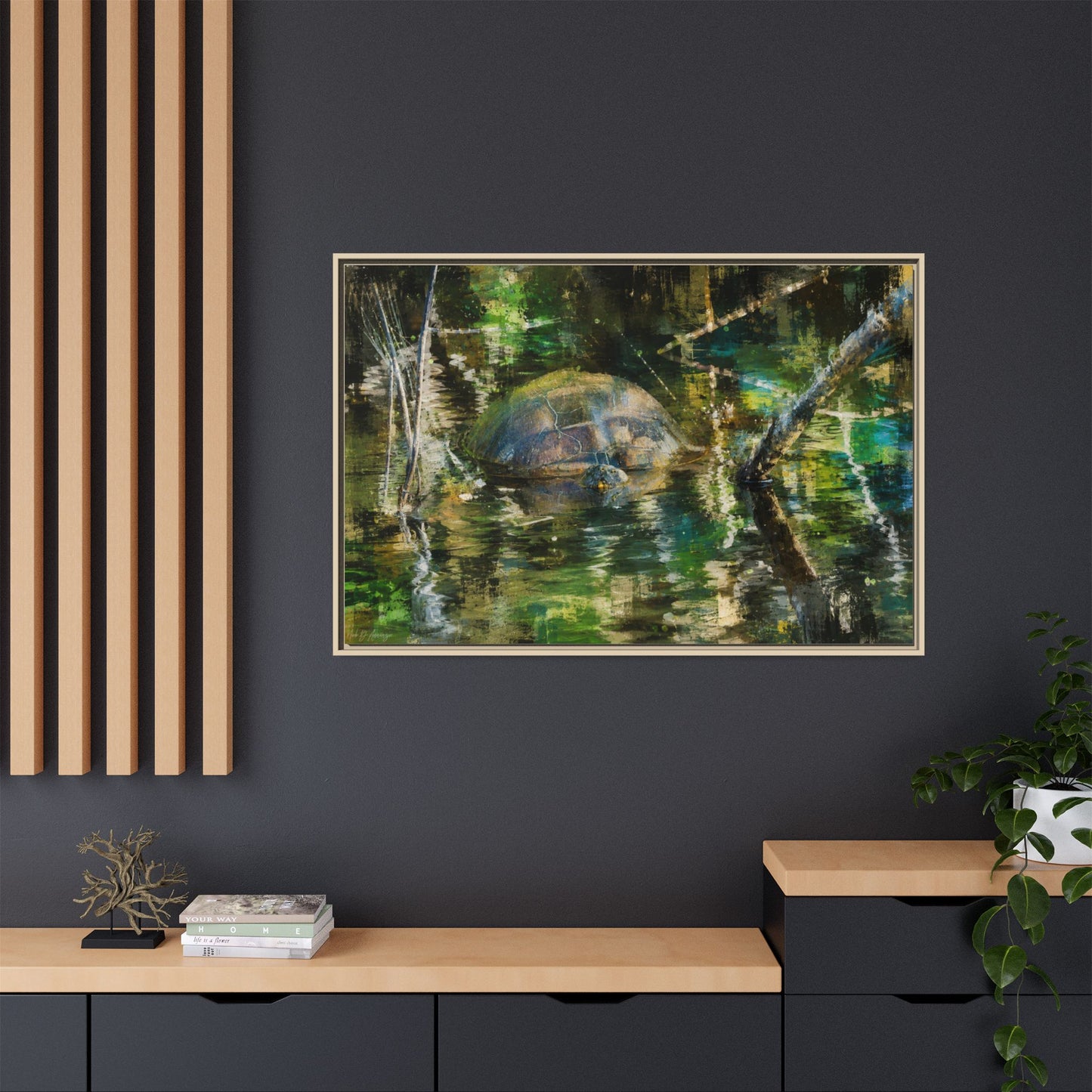Painted Turtle Abstract Framed Canvas Print