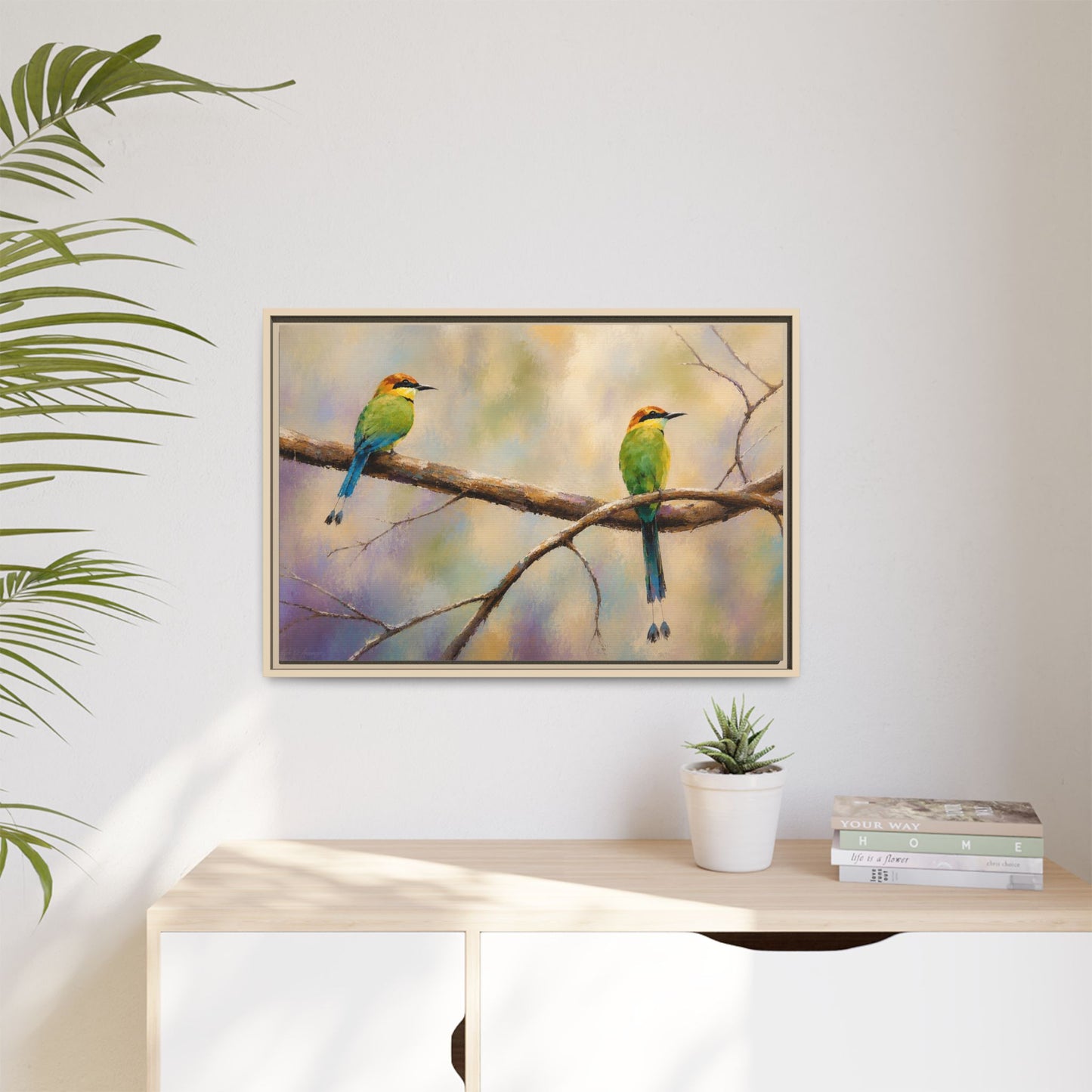Twin Motmot Abstract Framed Canvas Print