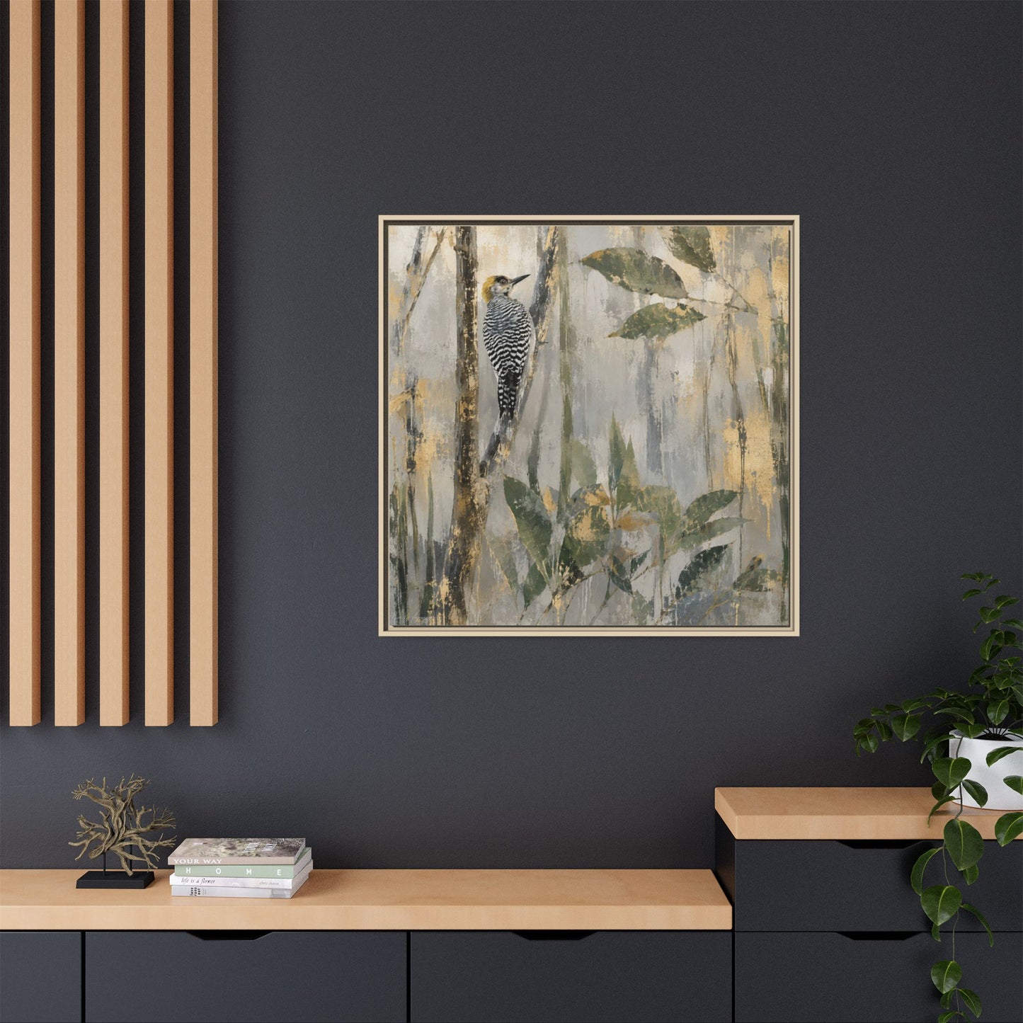 Golden-Cheeked Abstract Framed Canvas Print