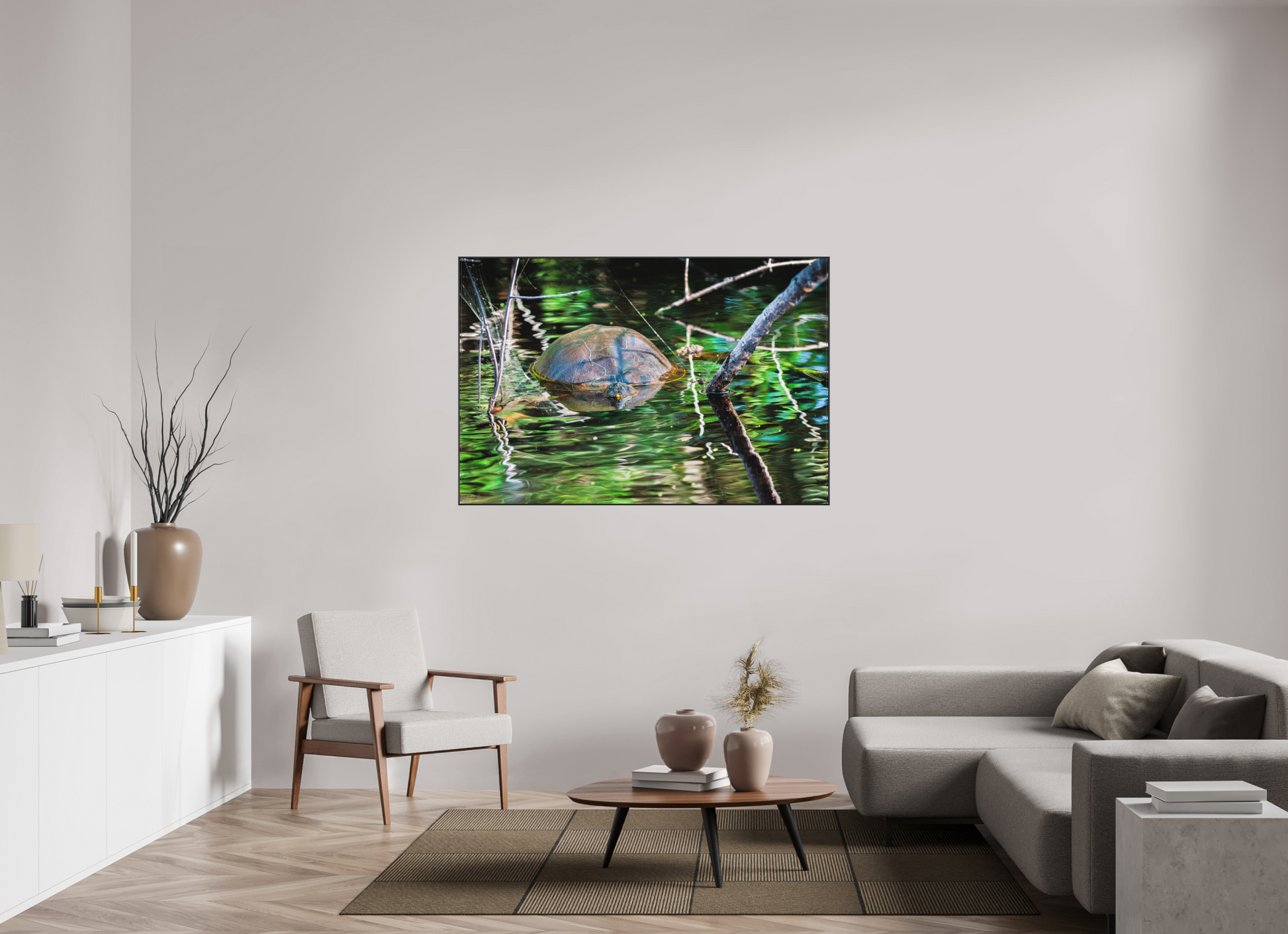 150 x 100 cm, Photo Print Under Acrylic Glass 2mm, Matte, Aluminum ArtBox, 25mm (Black) Untitled (Painted Turtle) | Acrylic Glass Fine Art Print