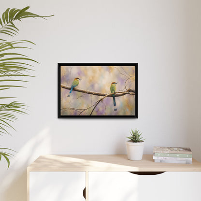 Twin Motmots in Bloom Abstract Framed Canvas Print
