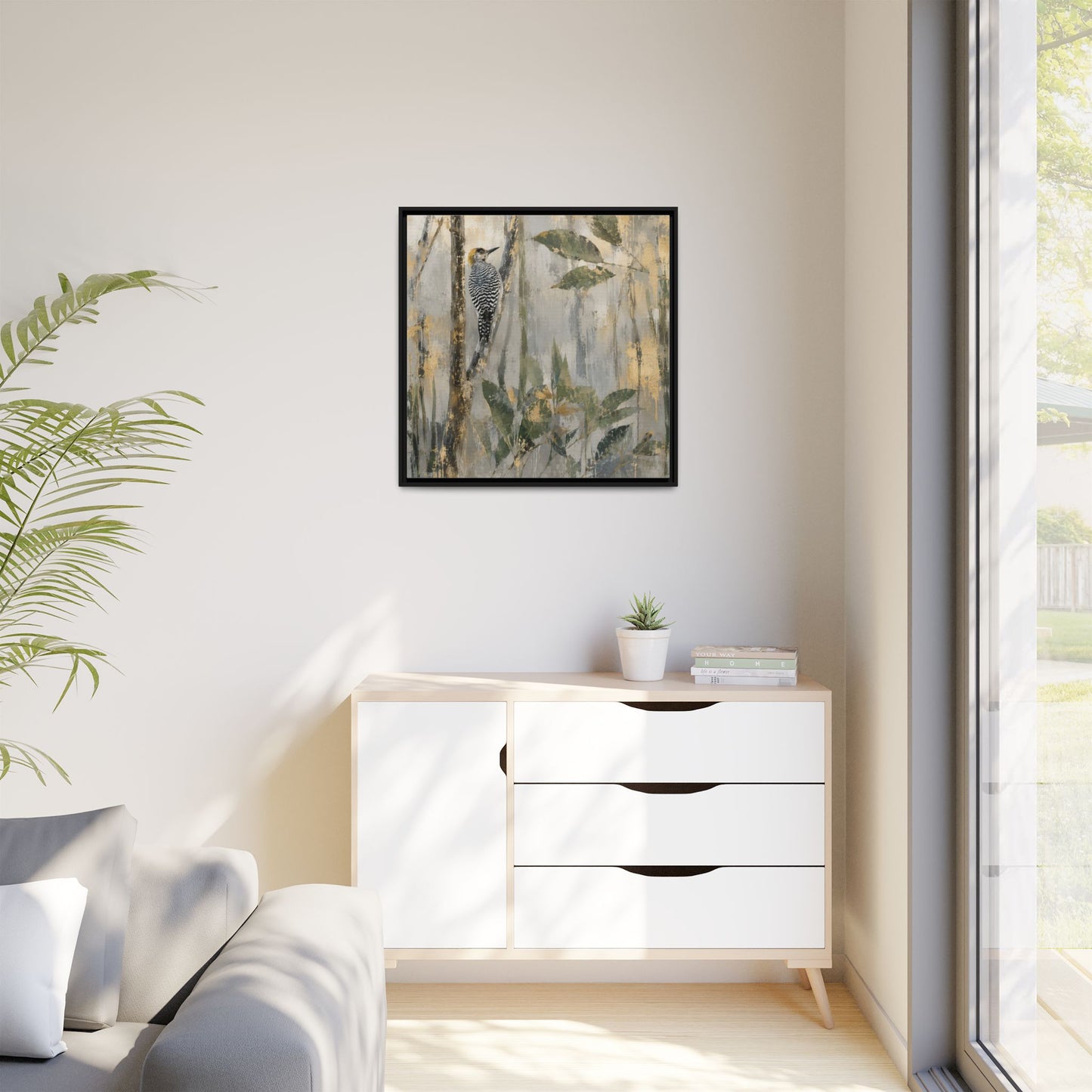 Golden-Cheeked Abstract Framed Canvas Print