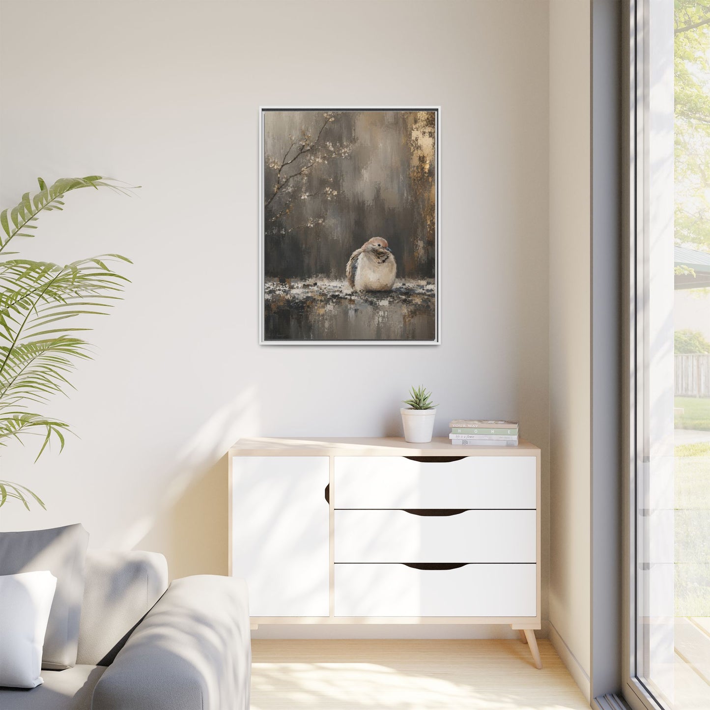 Dove in Shadow Abstract Framed Canvas Print