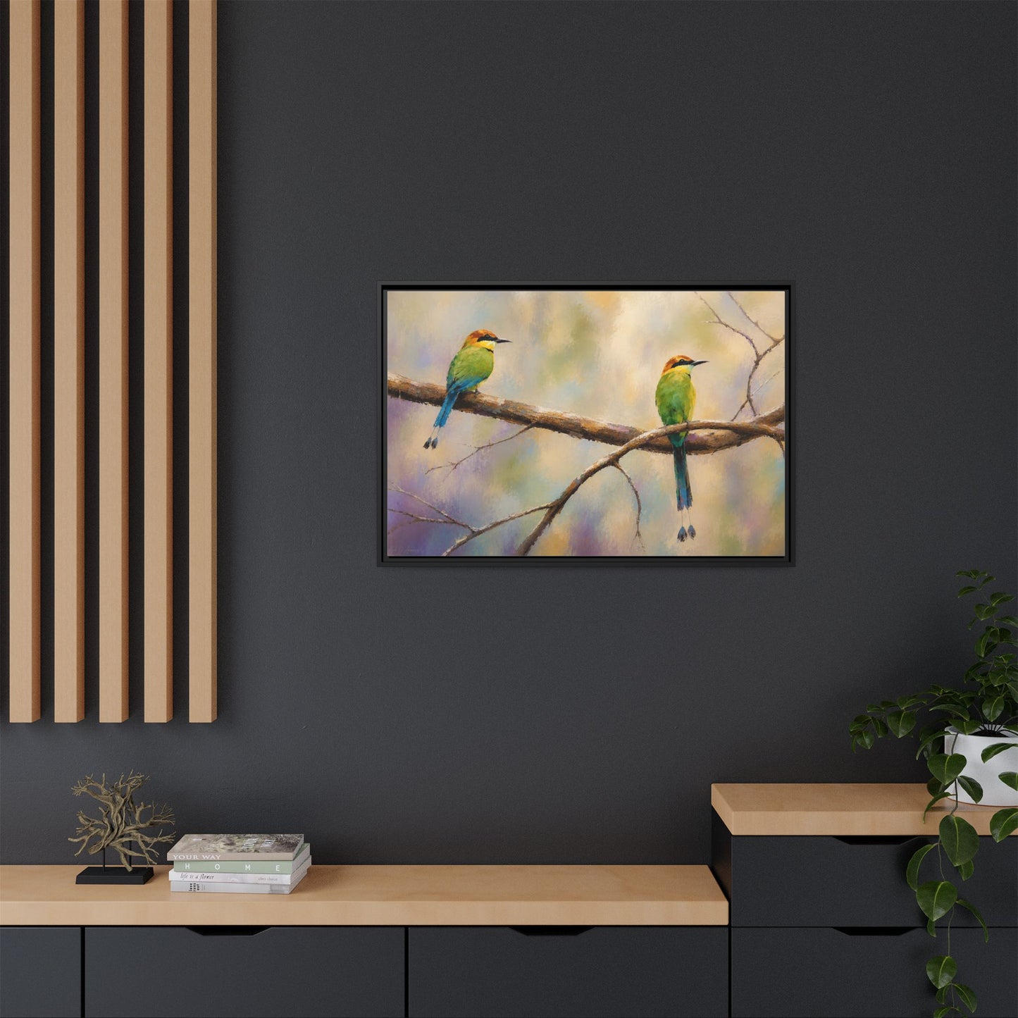 Twin Motmot Abstract Framed Canvas Print