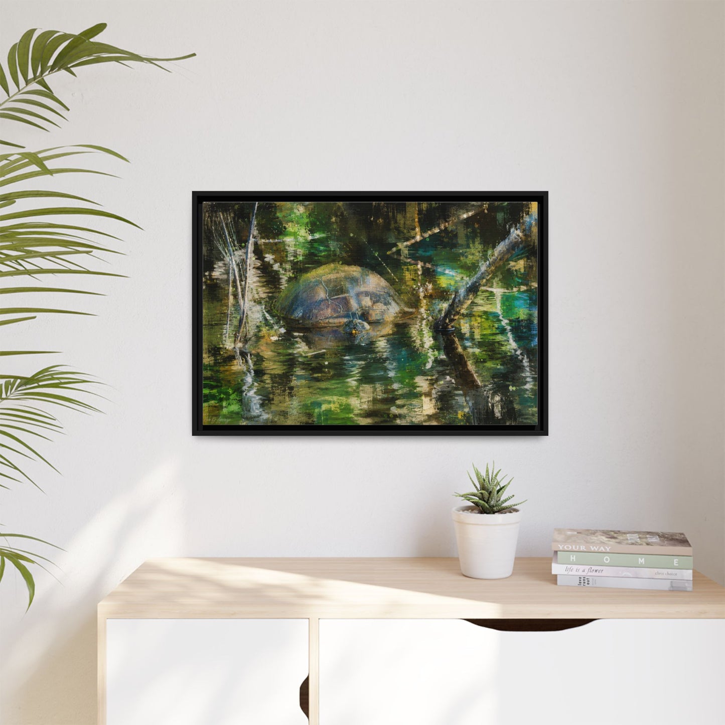 Painted Turtle Abstract Framed Canvas Print