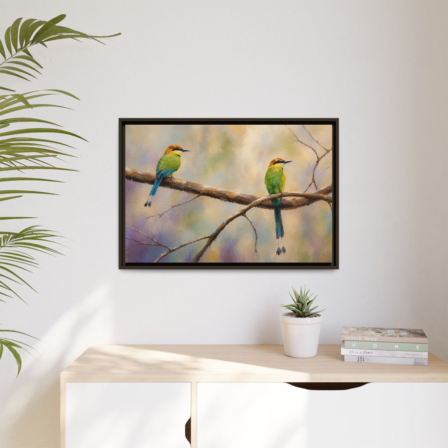 Twin Motmot Abstract Framed Canvas Print