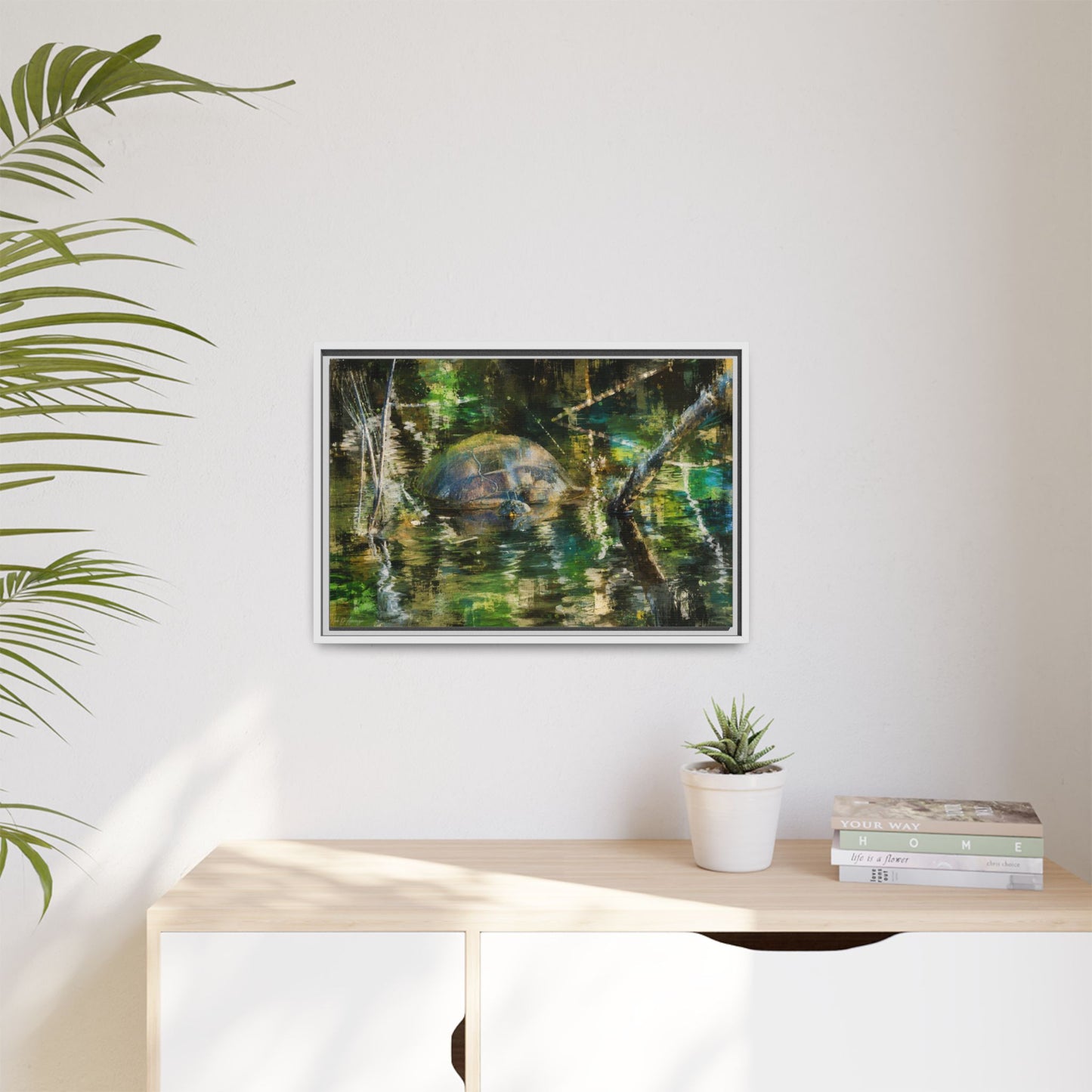 Painted Turtle Abstract Framed Canvas Print