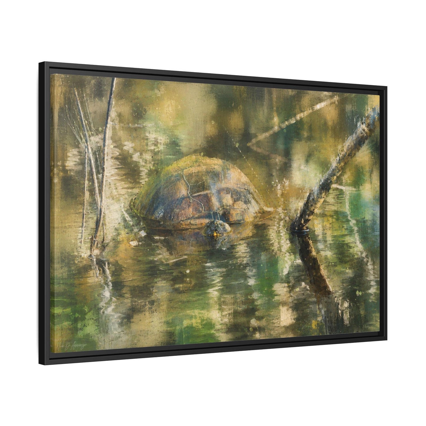 Painted Turtle Light Abstract Framed Canvas Print