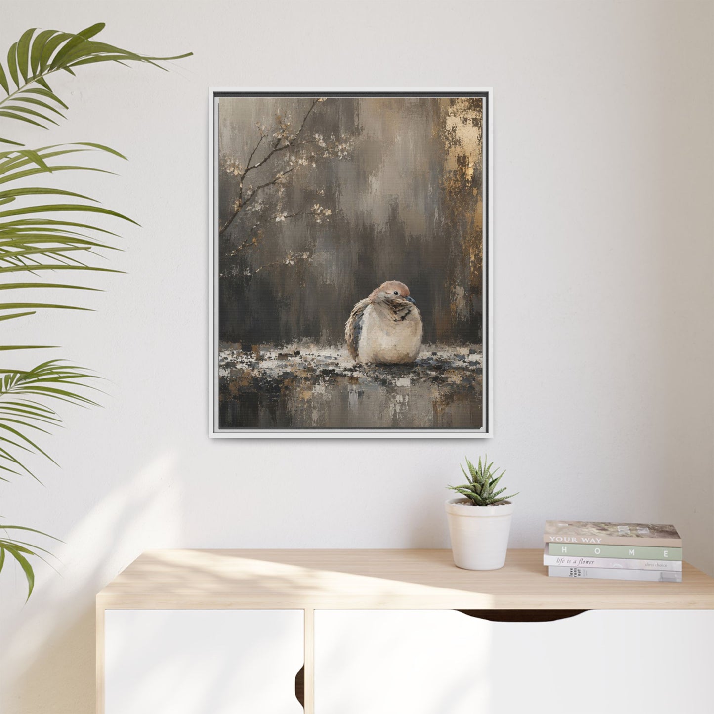Dove in Shadow Abstract Framed Canvas Print