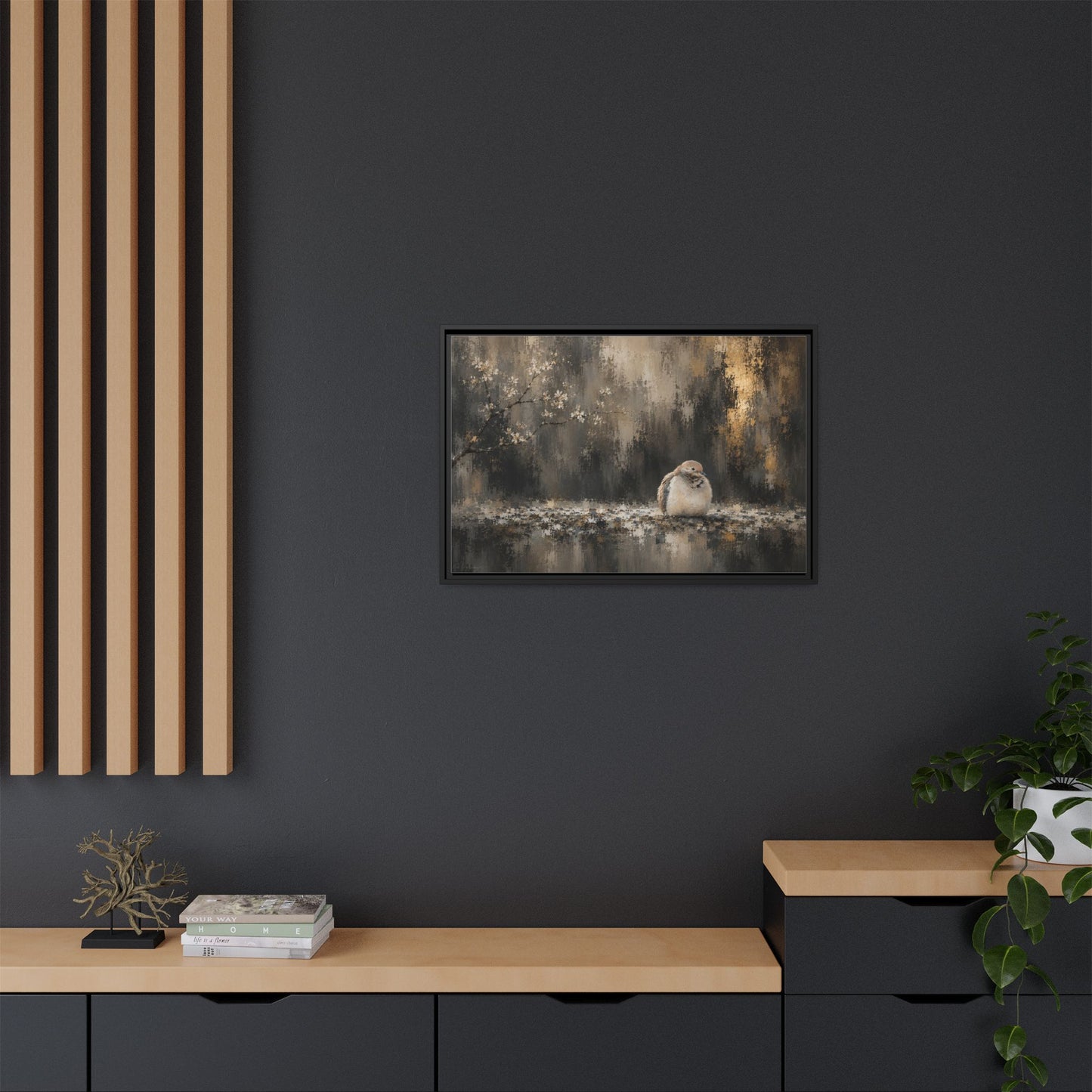 Dove Dark Abstract Framed Canvas Print