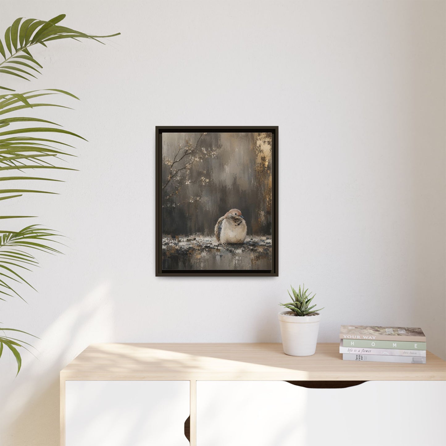 Dove in Shadow Abstract Framed Canvas Print