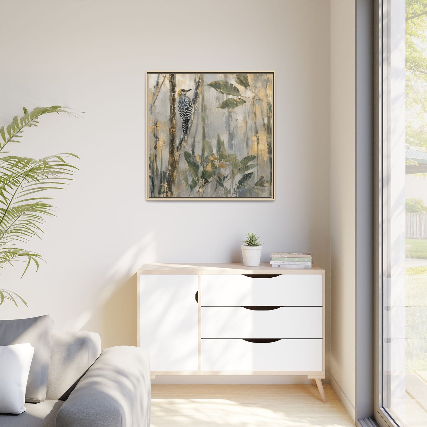 Golden-Cheeked Abstract Framed Canvas Print