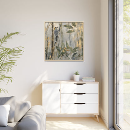Golden-Cheeked Abstract Framed Canvas Print