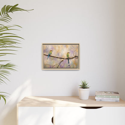 Twin Motmots in Bloom Abstract Framed Canvas Print