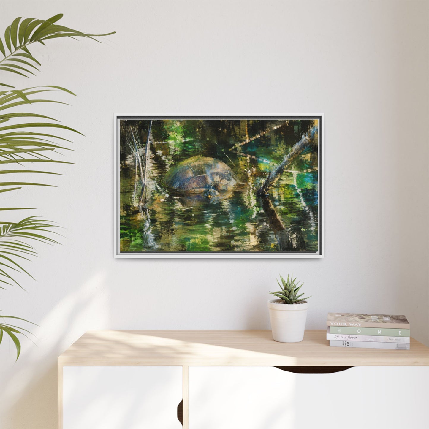 Painted Turtle Abstract Framed Canvas Print