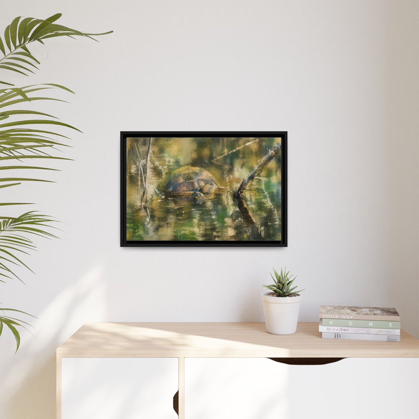 Painted Turtle Light Abstract Framed Canvas Print