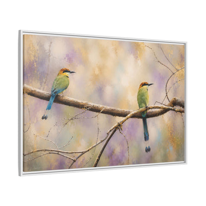 Twin Motmots in Bloom Abstract Framed Canvas Print
