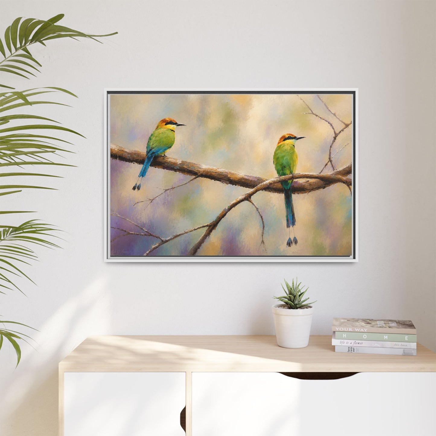 Twin Motmot Abstract Framed Canvas Print