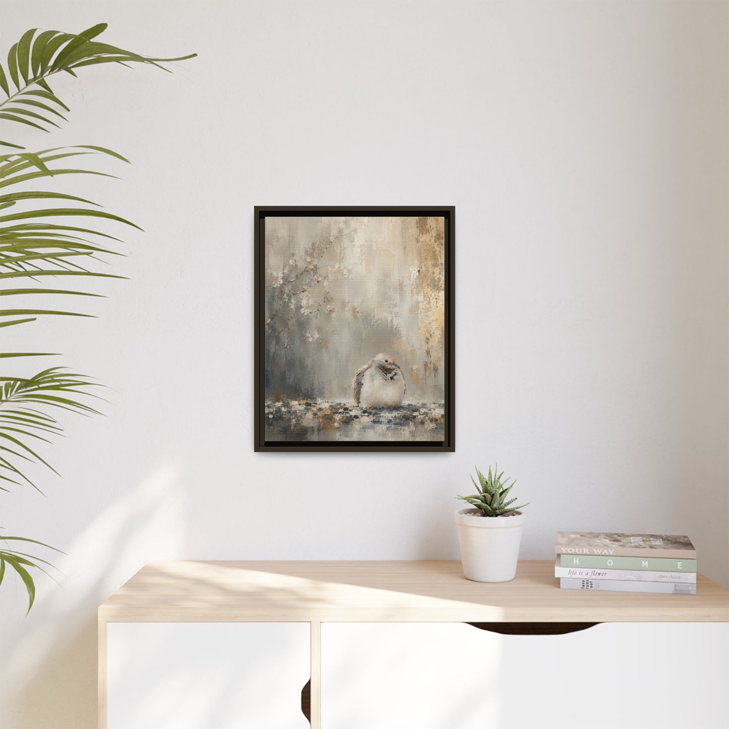 Dove Light Abstract Framed Canvas Print