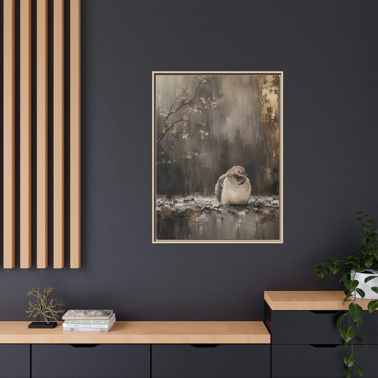 Dove in Shadow Abstract Framed Canvas Print