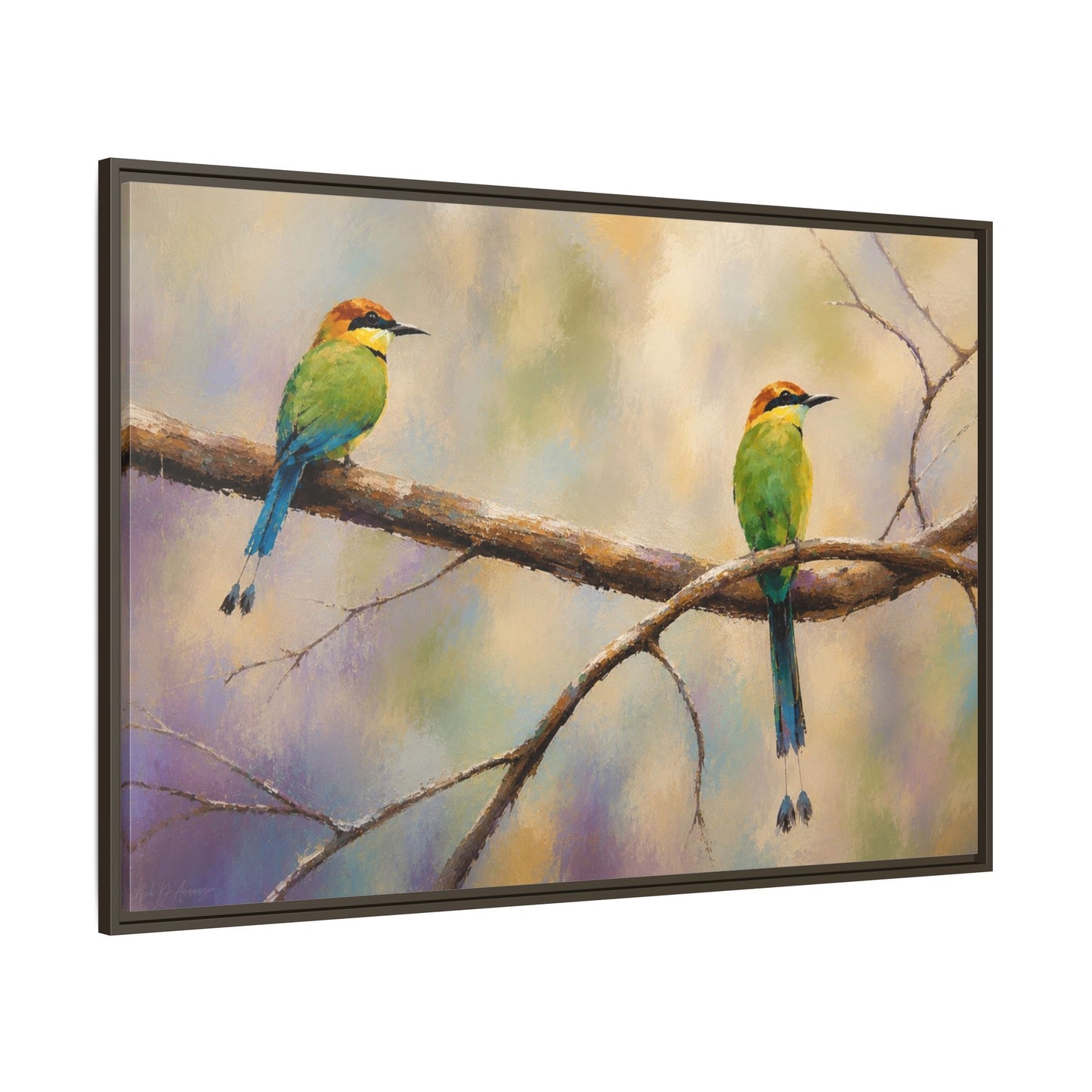 Twin Motmot Abstract Framed Canvas Print