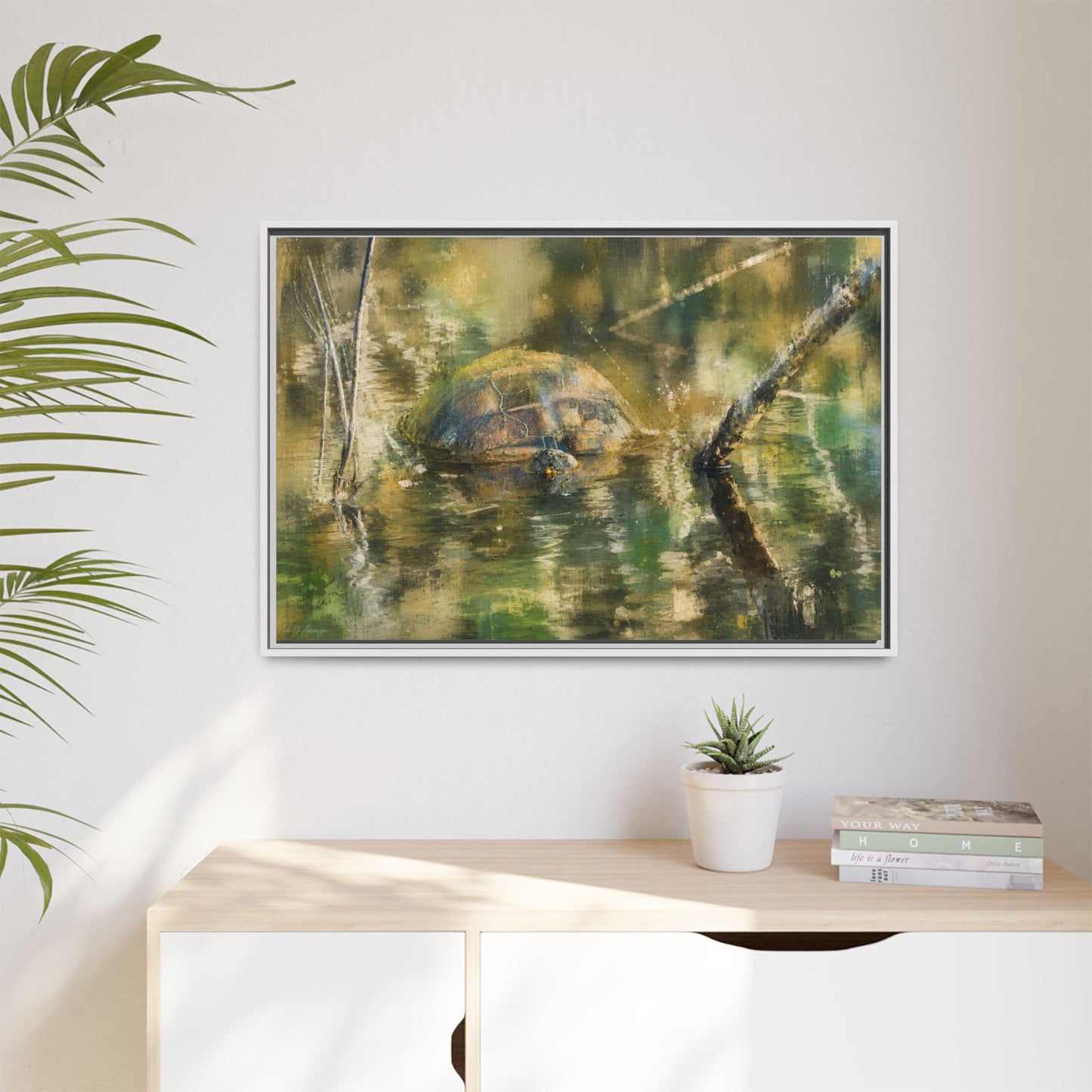 Painted Turtle Light Abstract Framed Canvas Print