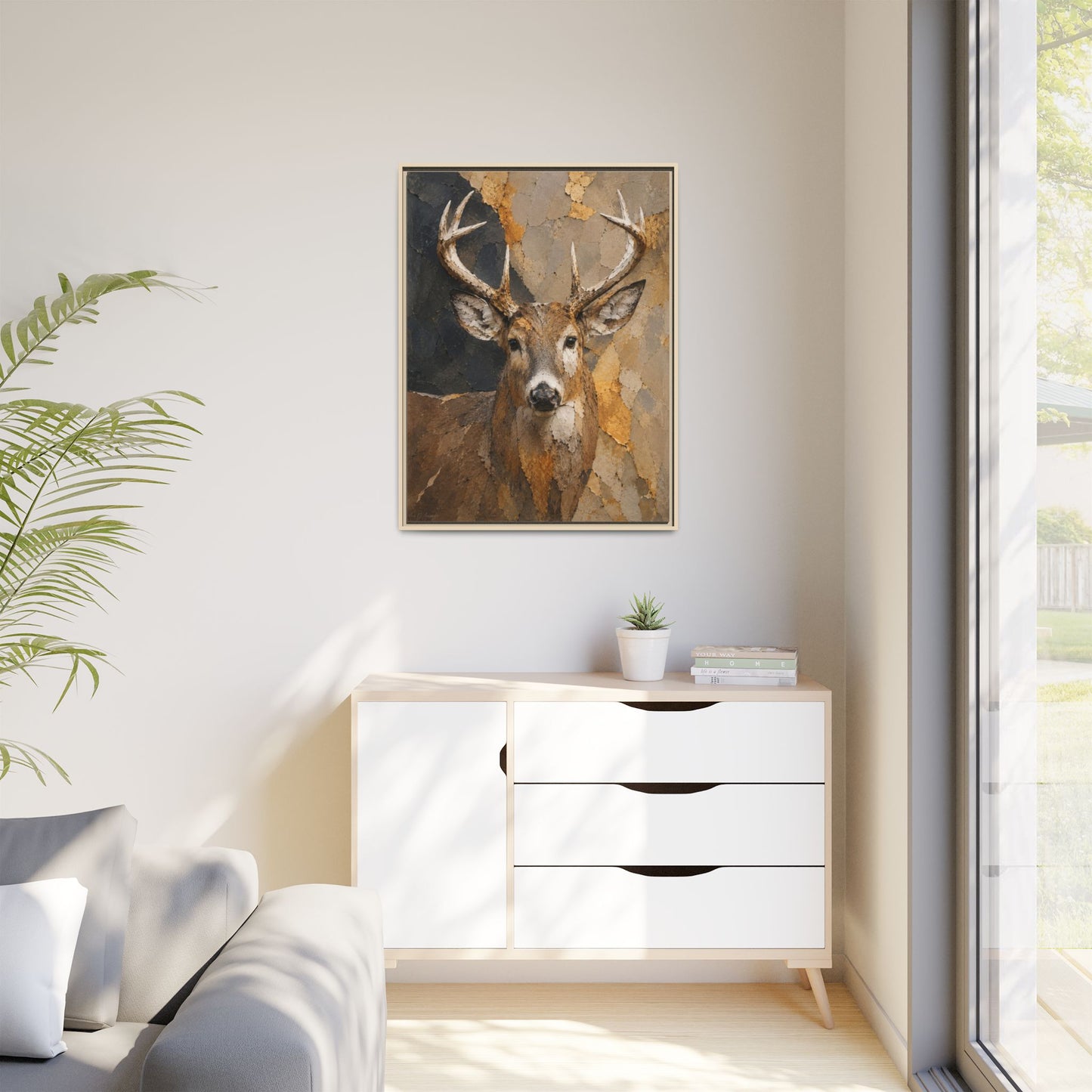 Woodland Buck Abstract Framed Canvas Print