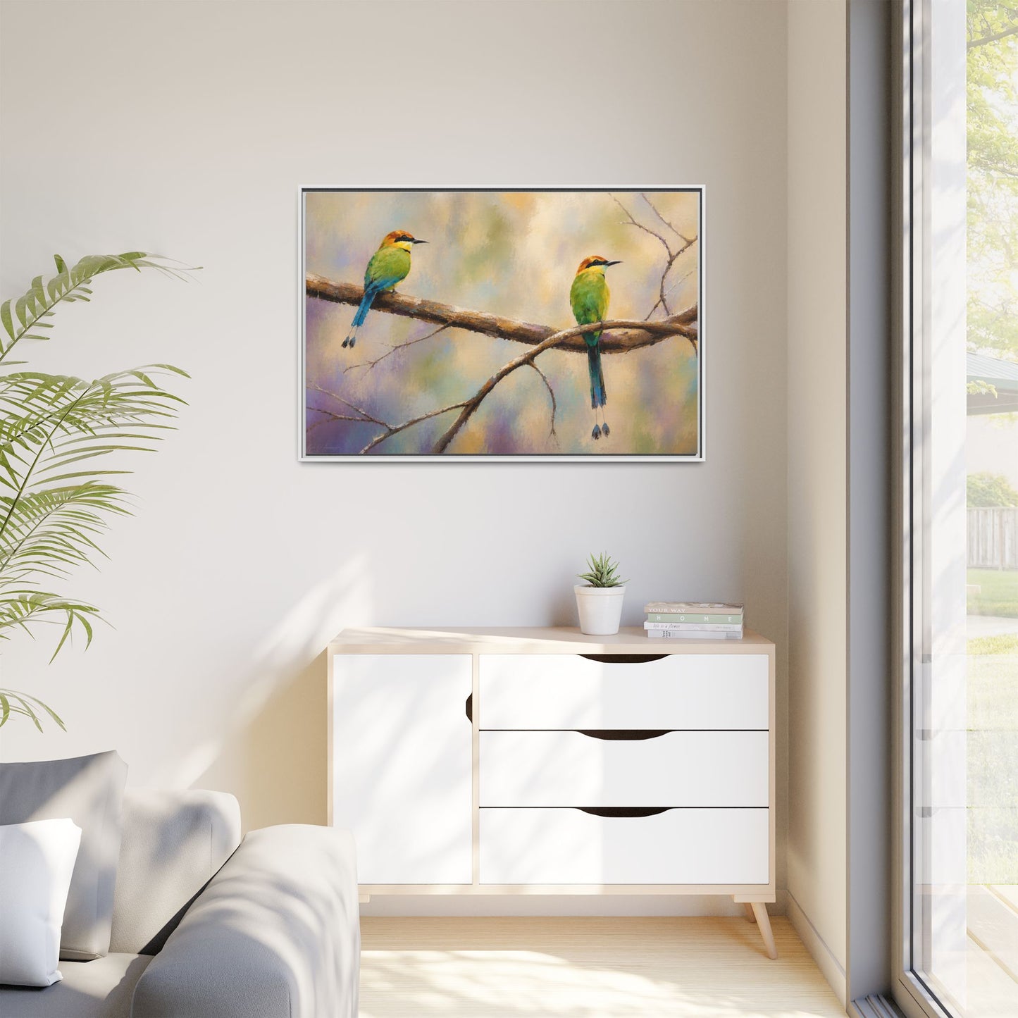 Twin Motmot Abstract Framed Canvas Print
