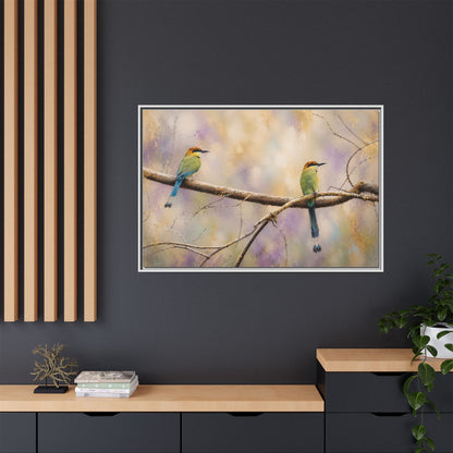 Twin Motmots in Bloom Abstract Framed Canvas Print