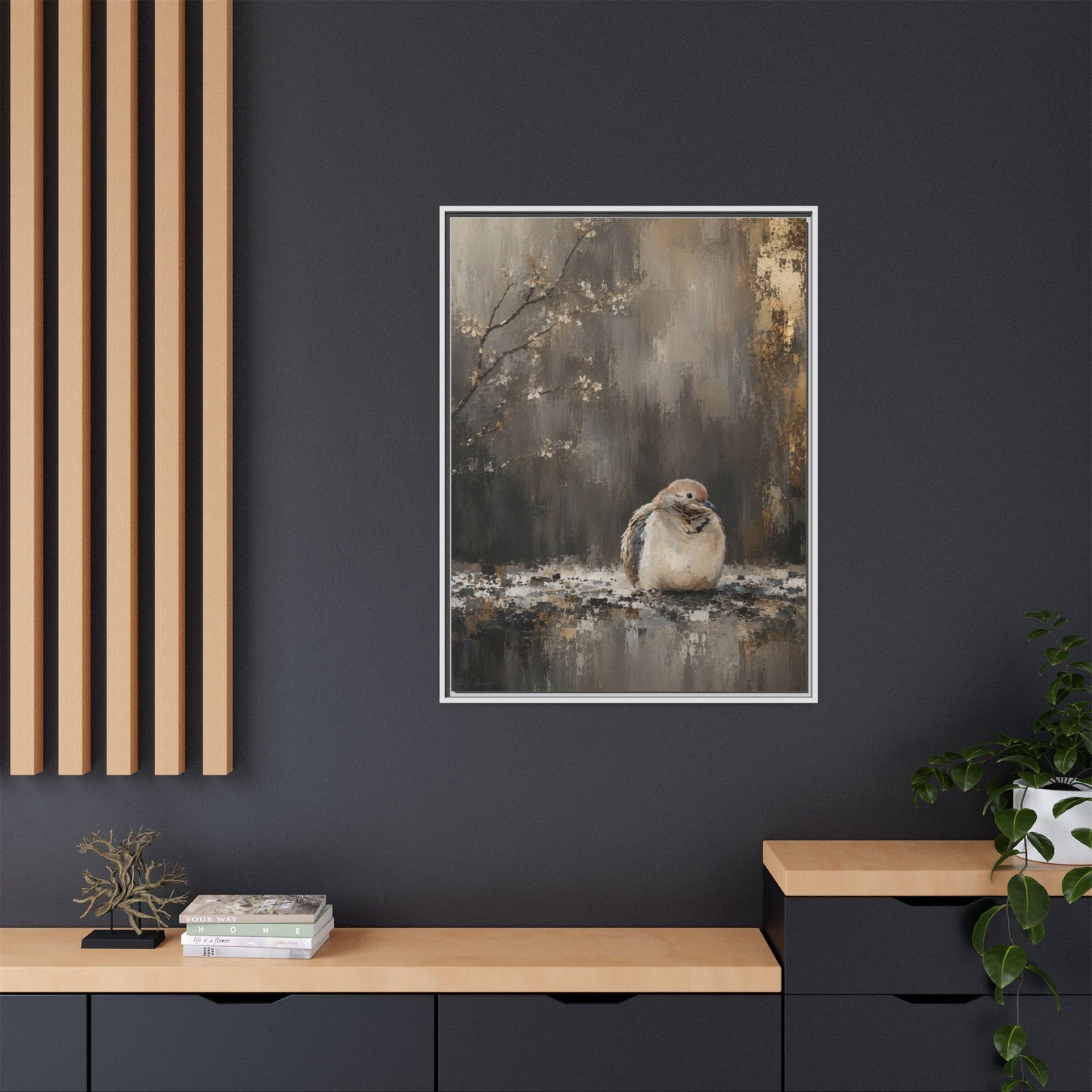 Dove in Shadow Abstract Framed Canvas Print