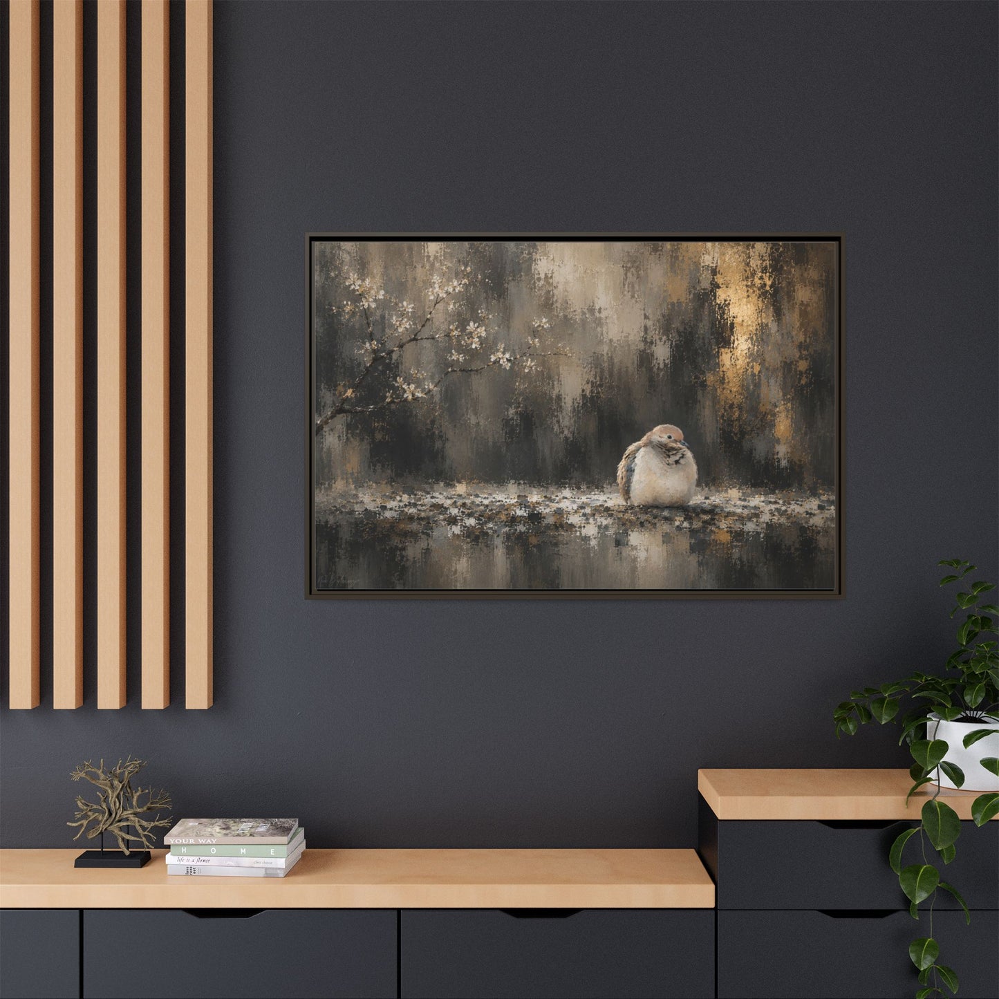 Dove Dark Abstract Framed Canvas Print