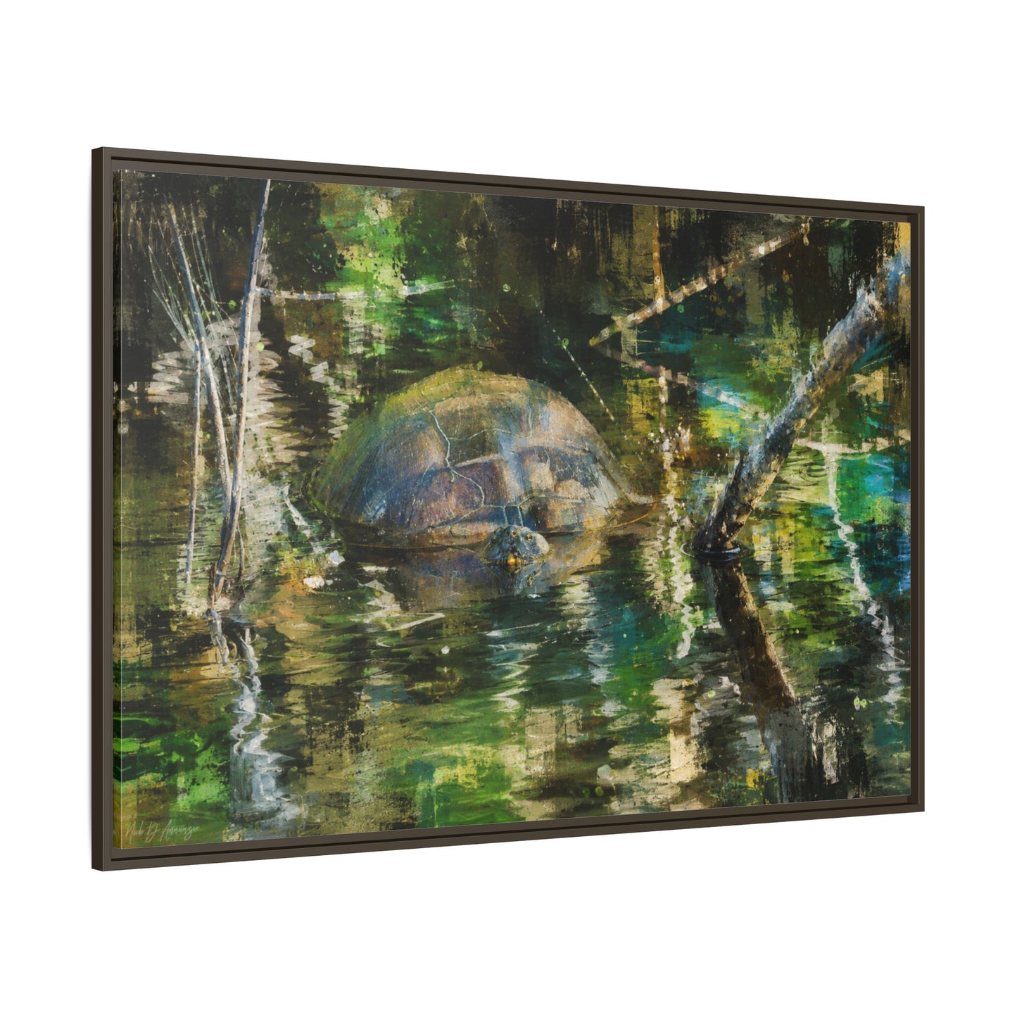 Painted Turtle Abstract Framed Canvas Print