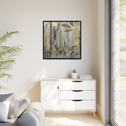 Golden-Cheeked Abstract Framed Canvas Print