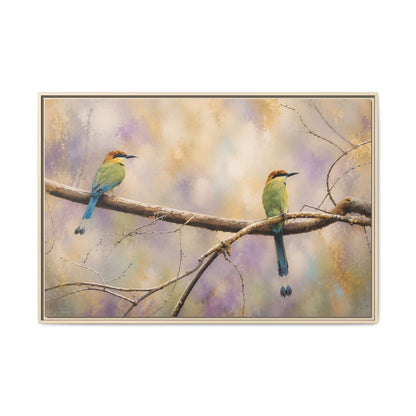 Twin Motmots in Bloom Abstract Framed Canvas Print