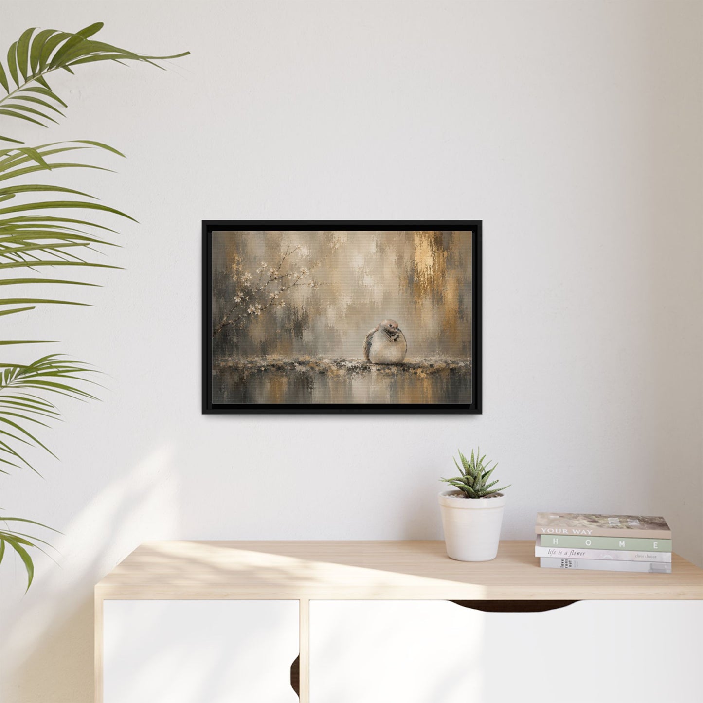 Dove Golden Abstract Framed Canvas Print